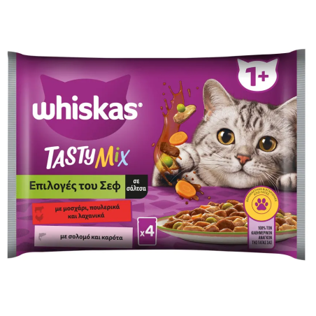 WHISKAS ΦΑΚΕΛΑΚΙ MP TASTY MIX ΜΟΣΧ-ΣΟΛ. ΣΑΛΤΣΑ 4Χ85GR