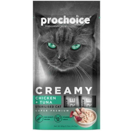 PROCHOICE CAT CREAMY STERILISED CHICKEN-TUNA 4x15GR 60GR